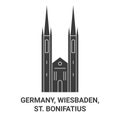 Germany, Wiesbaden, St. Bonifatius travel landmark vector illustration