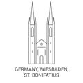 Germany, Wiesbaden, St. Bonifatius travel landmark vector illustration