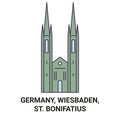 Germany, Wiesbaden, St. Bonifatius travel landmark vector illustration