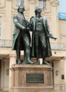 Germanys Great Poets Goethe And Schiller As A Bronze Statue In Weimar Germany On A Beautiful Sunny Spring Day Royalty Free Stock Photo