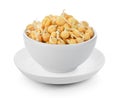 Germinated chickpeas in a bowl on white background