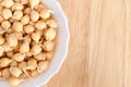 Germinated chickpeas in a white bowl