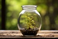 a germinating seed in a clear glass jar