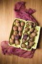 Germination of potatoes in a paper box, top view