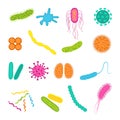 Germs and bacteria icons set in flat style. Royalty Free Stock Photo