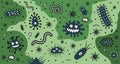 Germs and bacteria. Viruses and parasites in the intestines. Pathogenic environment microflora. Vector illustration Royalty Free Stock Photo