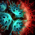 Germs microorganism cells under microscope. Viruses, bacteria and microbes 2