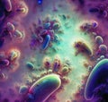 Germs microorganism cells under microscope. Viruses, bacteria and microbes Royalty Free Stock Photo