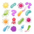 Germs set. Biology pandemic virus biological microbes amoeba epidemiology bacteria disease germ flu cell vector isolated