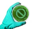 Germs in the shape of a forbidden symbol in a petri dish.series