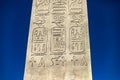 Geroglyphs of the obelisk of the Luxor hotel and casino on the Las Vegas Strip, located on the boulevard of the city of sin in the