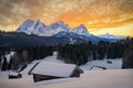 Geroldsee in Southern Bavaria , Germany, during Sunset in Winter 2021 Royalty Free Stock Photo