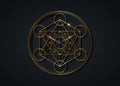 Metatron`s Cube,  Flower of Life. Gold Sacred geometry. Mystic golden icon platonic solids Merkabah, abstract geometric drawing Royalty Free Stock Photo