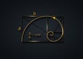 Golden ratio. Fibonacci Sequence number, golden section, divine proportion and shiny gold spiral, geometric spiral Royalty Free Stock Photo