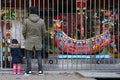 Closed stalls at the Advent market in Linz`s Volksgarten, the start of the market was postponed due to the high corona numbers, A Royalty Free Stock Photo