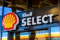 Geseke, Germany - August 07, 2021: A Shell Select logo at Shell gas station