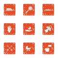 Gestation icons set, grunge style