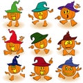 Gesticulating funny pumpkins in hats