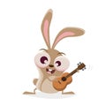 Funny illustration of a cartoon rabbit with ukulele or guitar