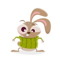 Funny cartoon rabbit in a warm and scratchy wool sweater