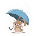 cartoon rabbit holding an umbrella on a rainy day