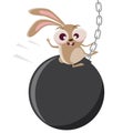 cartoon rabbit swinging on a wrecking ball