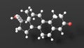 gestrinone molecular structure, contraceptive drug, ball and stick 3d model, structural chemical formula with colored atoms