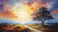 Vibrant Coastal Landscape Painting With Path And Tree