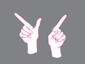 Gesture. Direction sign. Two female hands with index up showing course.