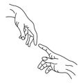 A gesture of human hands that are about to touch. The concept of help, friendship. Minimalism style