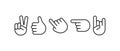 Gesture line vector set, black finger and palm hands outline icons. Expression