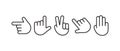 Gesture line vector set, black finger and palm hands outline icons. Expression illustration