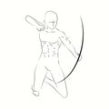 Gesture of Male Archer Black and White Line Art