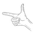 Gesture of okay with ponting up thumb and forefinger isolated on white background. Hand drawn vector sketch illustration in doodle