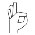 Gesture okay thin line icon. Ok hand gesture vector illustration isolated on white. Yes symbol outline style design Royalty Free Stock Photo