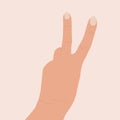 Gesture peace. Hand raised up. Two fingers show the letter v. Back of the hand. Symbol, victory icon. Cartoon vector illustration Royalty Free Stock Photo