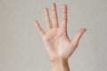 Gesture and sign, hand showing stop on a light background Royalty Free Stock Photo