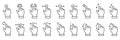 Gesture Slide Left and Right Line Icon Set. Hand Finger Touch, Swipe and Drag Linear Pictogram. Pinch Screen, Rotate Up