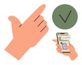 Gesture and Smartphone Interaction Demonstrating Secure Verification with Check Mark Icon Royalty Free Stock Photo