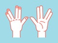 Gesture. Spock sign. Vulcan greet. Stylized hand for geek hand game. Icon. Vector illustration on a blue background Royalty Free Stock Photo