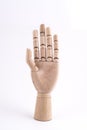 The gesture of stop with a jointed wooden hand Royalty Free Stock Photo