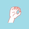 Gesture. Zero. A little bit sign. Stylized hand with index and thumb making circle. Icon.