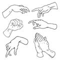 Gestures arms stop, palm, thumbs up, finger pointer, ok, like and pray or handshake, fist and peace or rock n roll