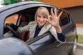 Gestures in the car of a beautiful Royalty Free Stock Photo