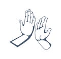 Gestures: get five, clap in hands, friendship, support, good mood.