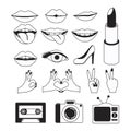 Gestures icons and pop art elements in monochrome in white background Royalty Free Stock Photo