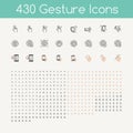 430 gestures icons for touch devices , hands holding smartphone