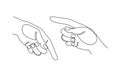 Gestures. Index finger up. The hand is clenched into a fist. Continuous line drawing vector illustration