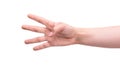 Gestures. One person& x27;s hand shows four fingers. Account concept 1,2,3,4,5 Royalty Free Stock Photo