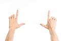 Gestures topic: human hand gestures showing first-person view isolated on white background in studio Royalty Free Stock Photo